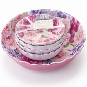 Jolie Fleur Spring Floral Melamine Bowl Set – 5 Piece Serving Set – New